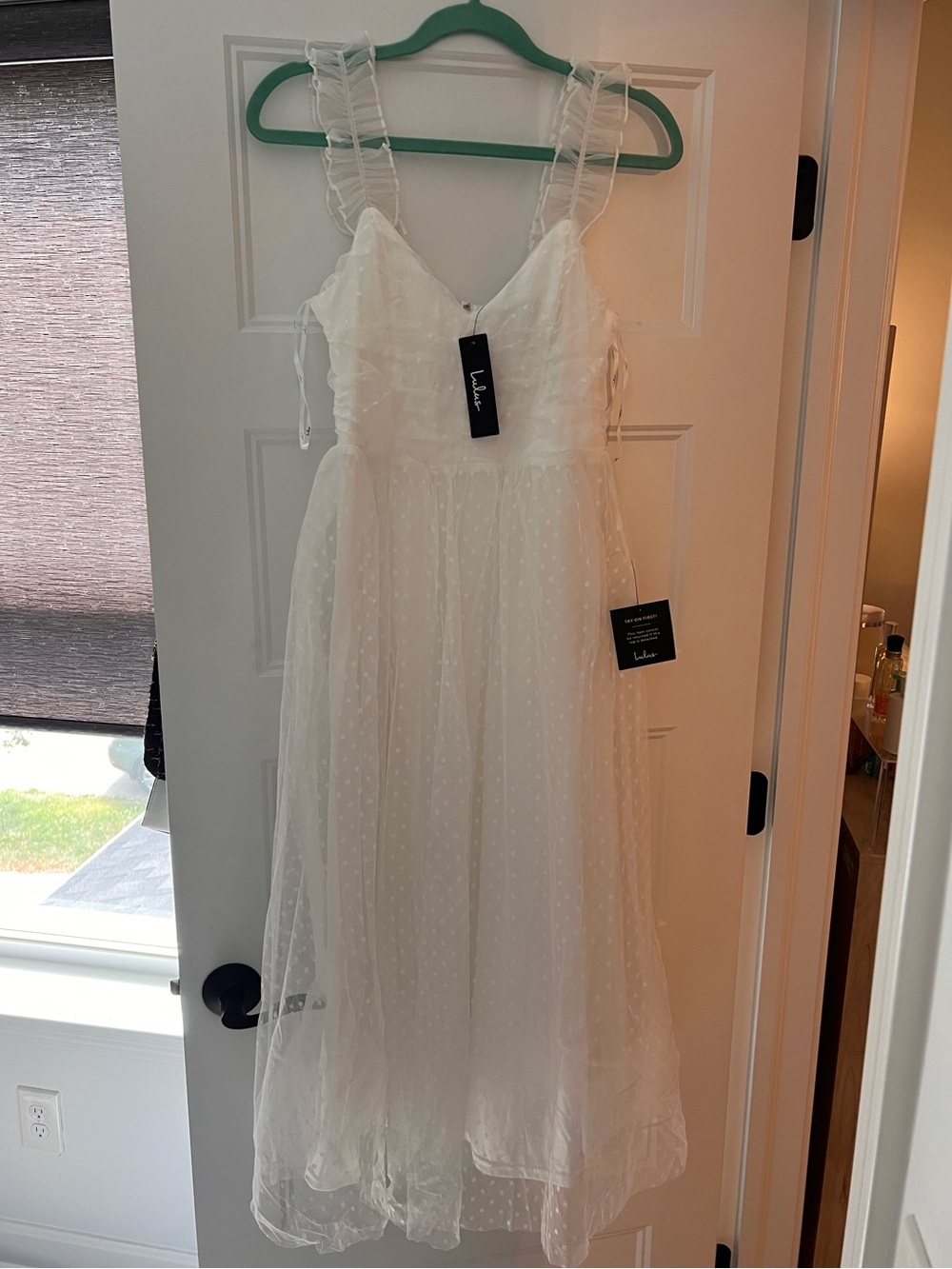 NWT Lulus Forever Celebrated White Swiss Dot Tulle Midi Dress S